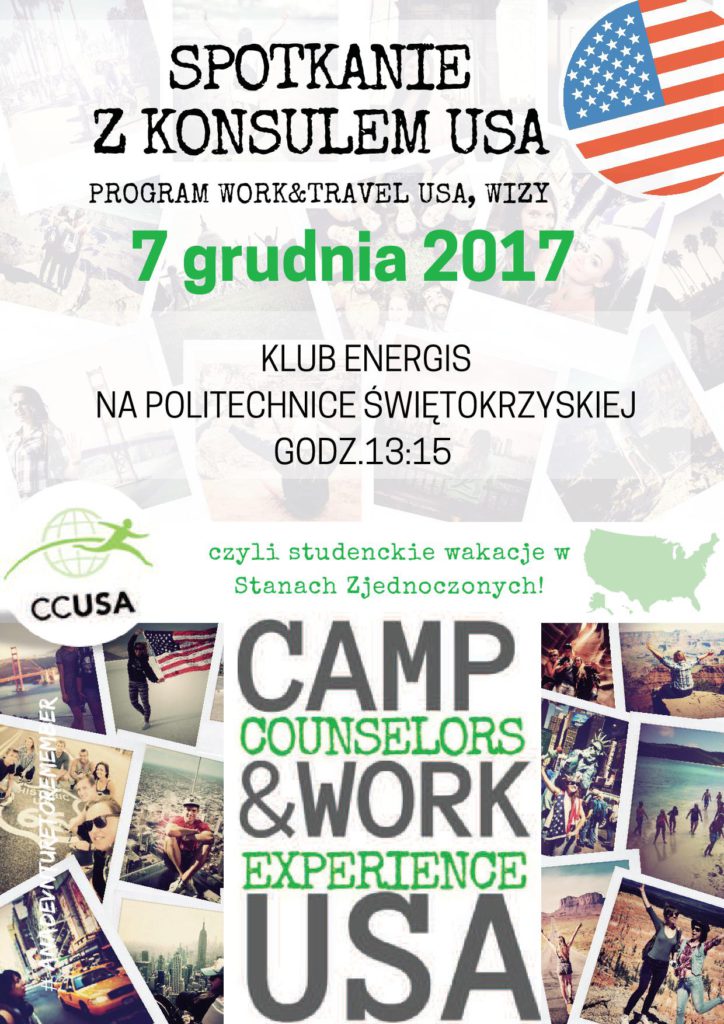 Spotkanie z konsulem USA, program Work&Travel, 7 grudnia 2017, Klub Energis, Politechnika Świętokrzyska.