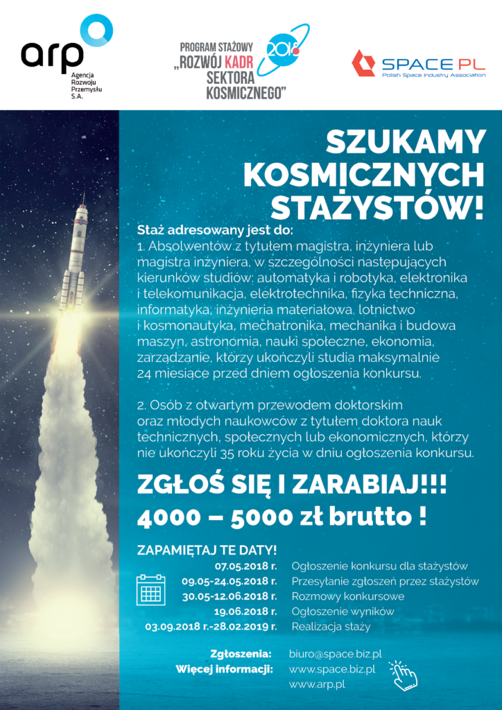 III edycja konkursu o Staż - Rozwój Kadr sektora kosmicznego