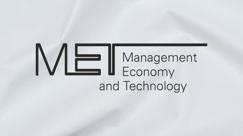 Logo MET: Management, Economy and Technology. Czarny napis na białym tle.