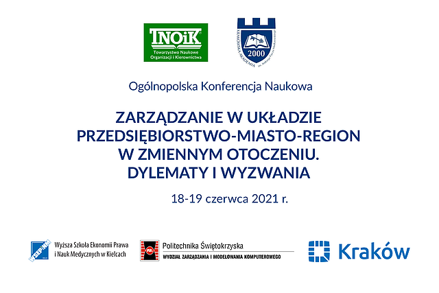 Plakat konferencji naukowej "Zarządzanie w układzie przedsiębiorstwo-miasto-region w zmiennym otoczeniu.
