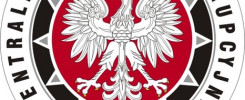 Herb Polski z koroną, orzeł biały w koronie, napis "Centralne Biuro Antykorupcyjne" i skrót "CBA".