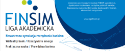 Program FINSIM Liga Akademicka. Symulacja zarządzania bankiem dla studentów. Kluczowe obiekty: logo, tekst, grafika.