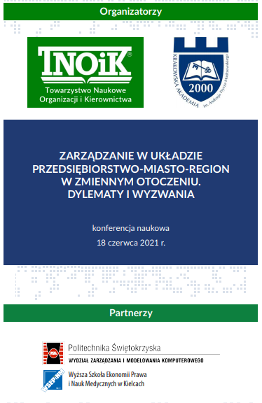 Plakat konferencji naukowej "Zarządzanie w układzie przedsiębiorstwo-miasto-region w zmiennym otoczeniu.