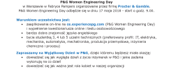 Oferta pracy i praktyk P&G Women Engineering Day. Zaprasza studentki do udziału w dniu 17 maja 2018.